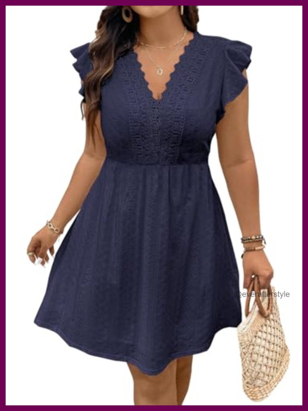 Plus Size Embroidery Eyelet Ruffle Cap Sleeve V Neck A Line Dress